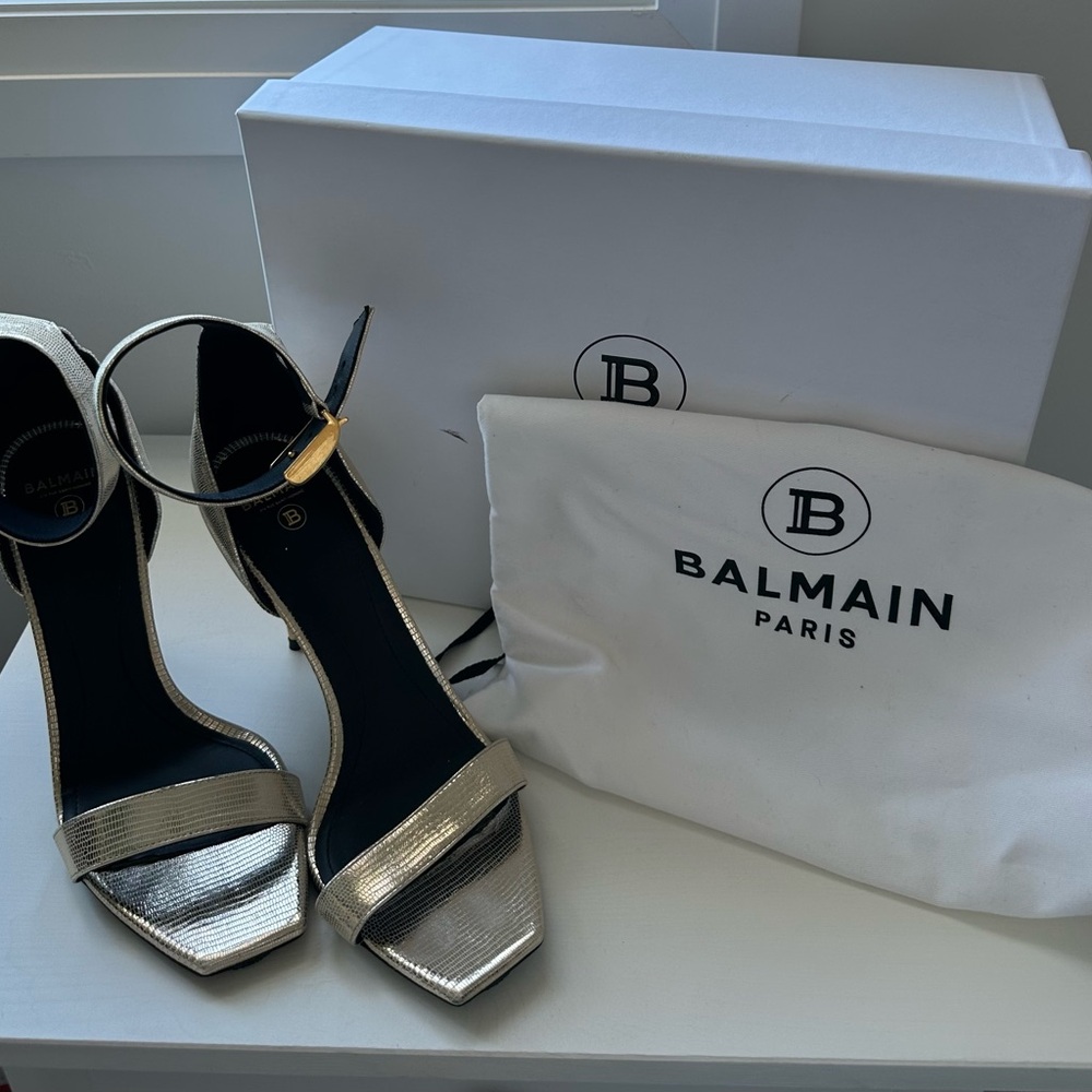 Balmain Gold Ankle Strap Heels